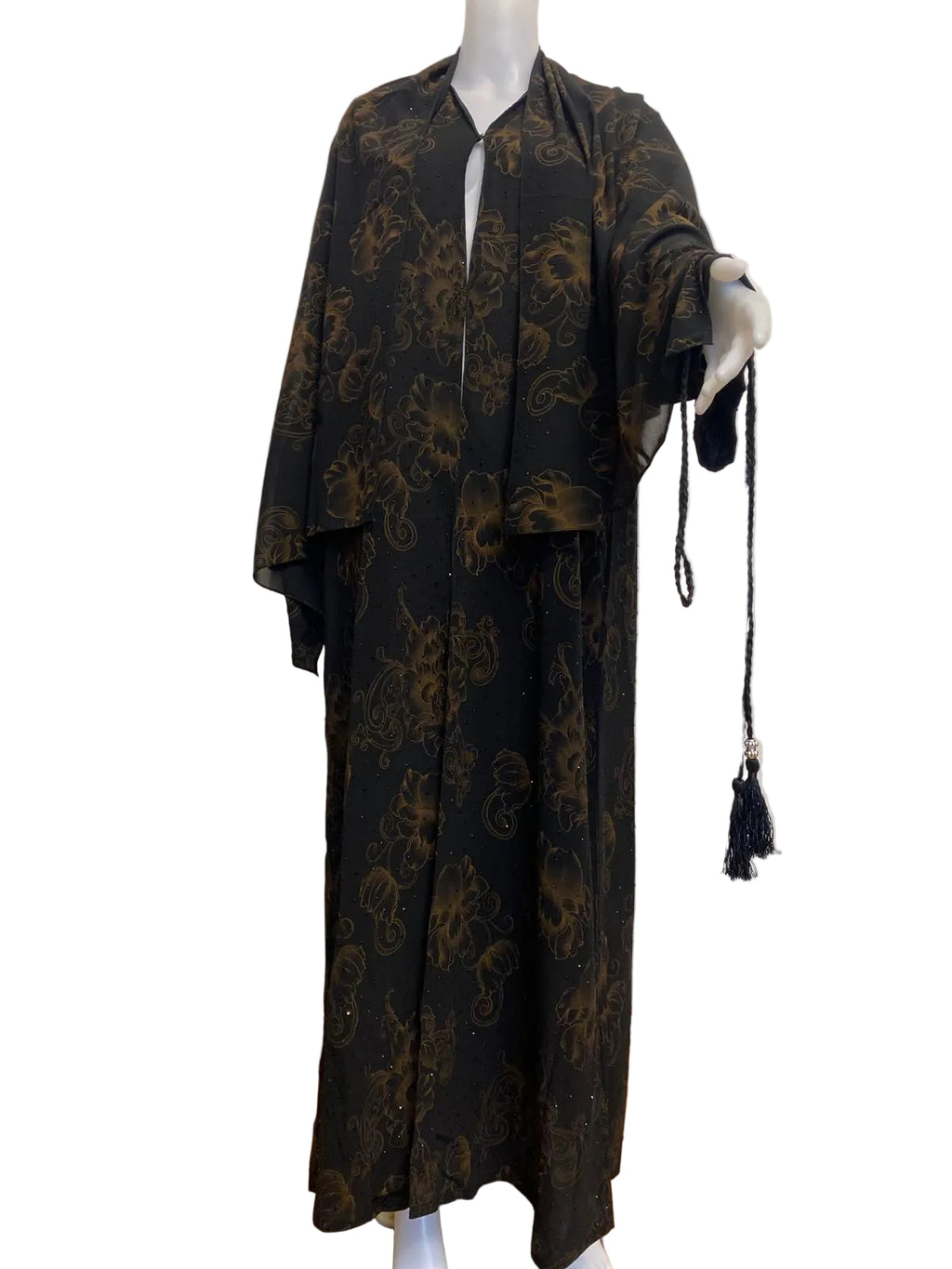 Luxury Printed Modest Abaya Set (2-Piece) with Stone Detailing – Lightweight Chiffon Fabric