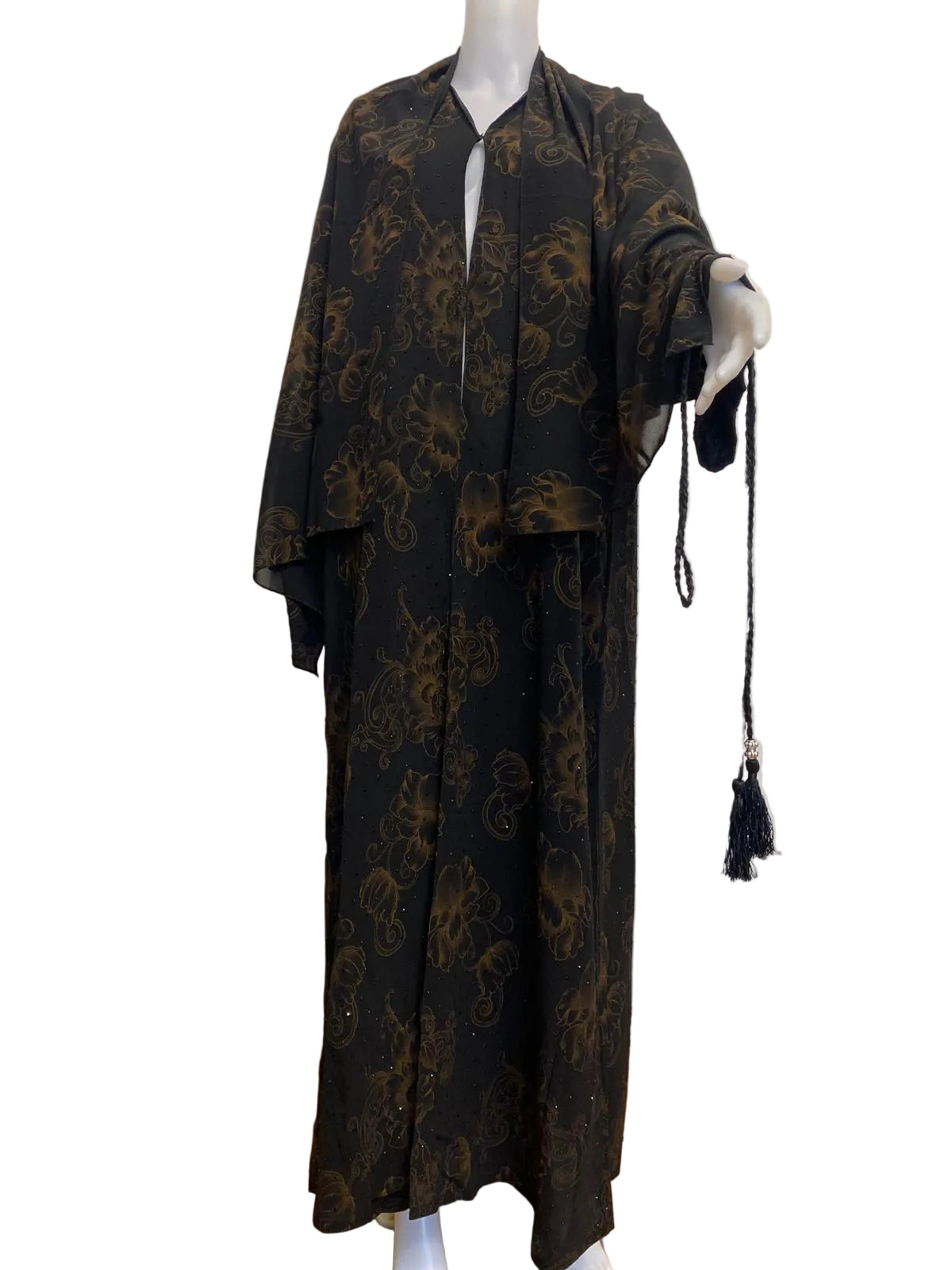 Luxury Printed Modest Abaya Set (2-Piece) with Stone Detailing – Lightweight Chiffon Fabric