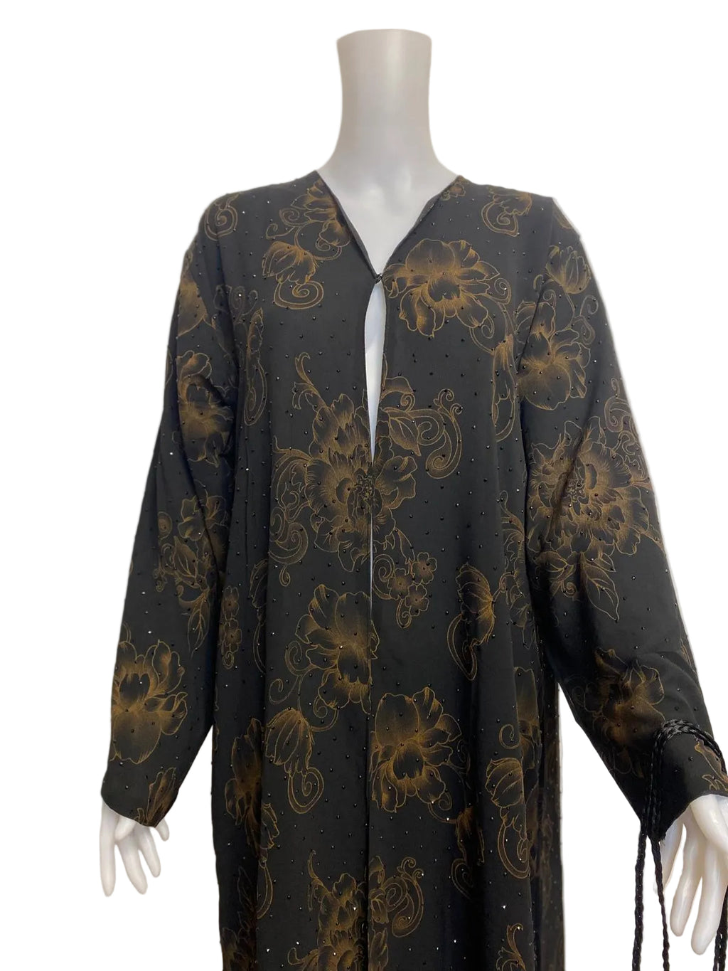 Luxury Printed Modest Abaya Set (2-Piece) with Stone Detailing – Lightweight Chiffon Fabric