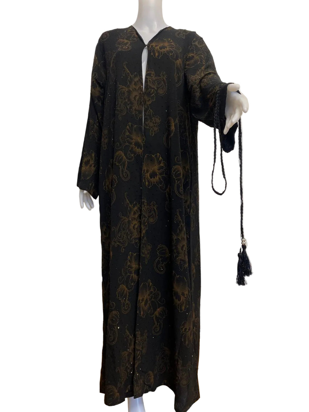 Luxury Printed Modest Abaya Set (2-Piece) with Stone Detailing – Lightweight Chiffon Fabric