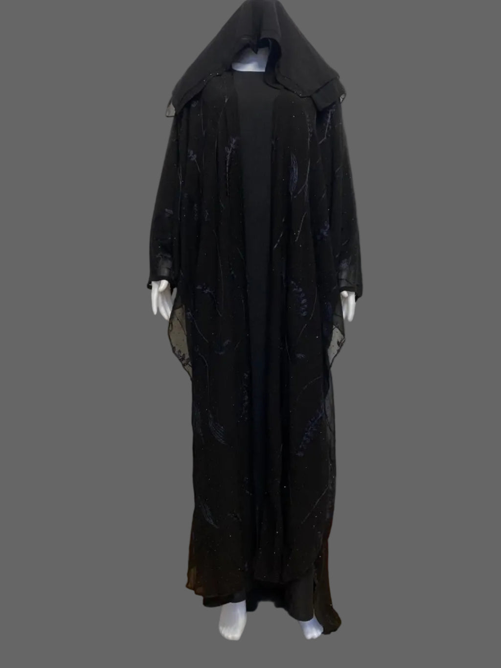 Stylish 3-Piece Front & Side Open Abaya Set with Stone Embroidery – Lightweight Chiffon Fabric