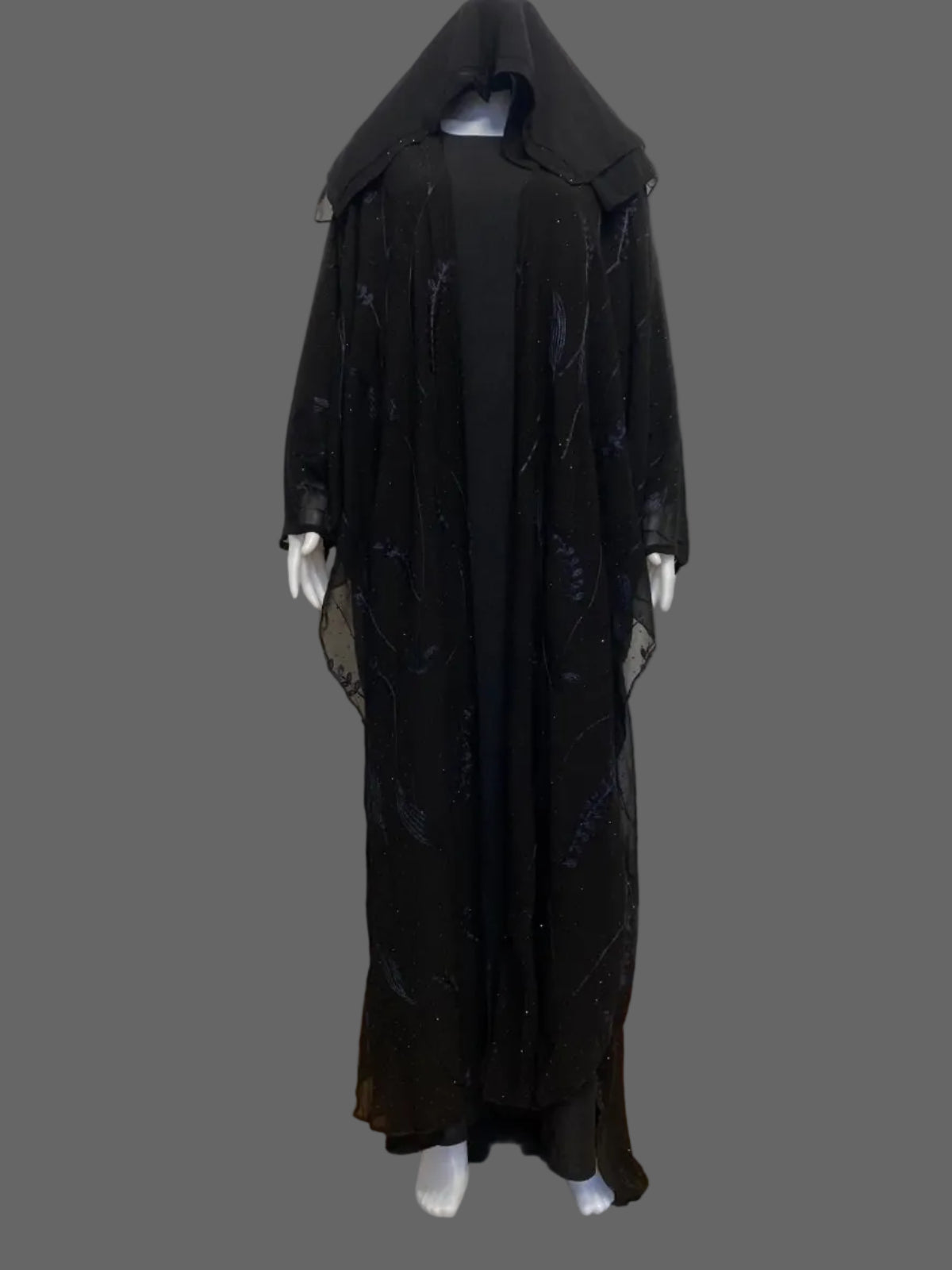 Stylish 3-Piece Front & Side Open Abaya Set with Stone Embroidery – Lightweight Chiffon Fabric