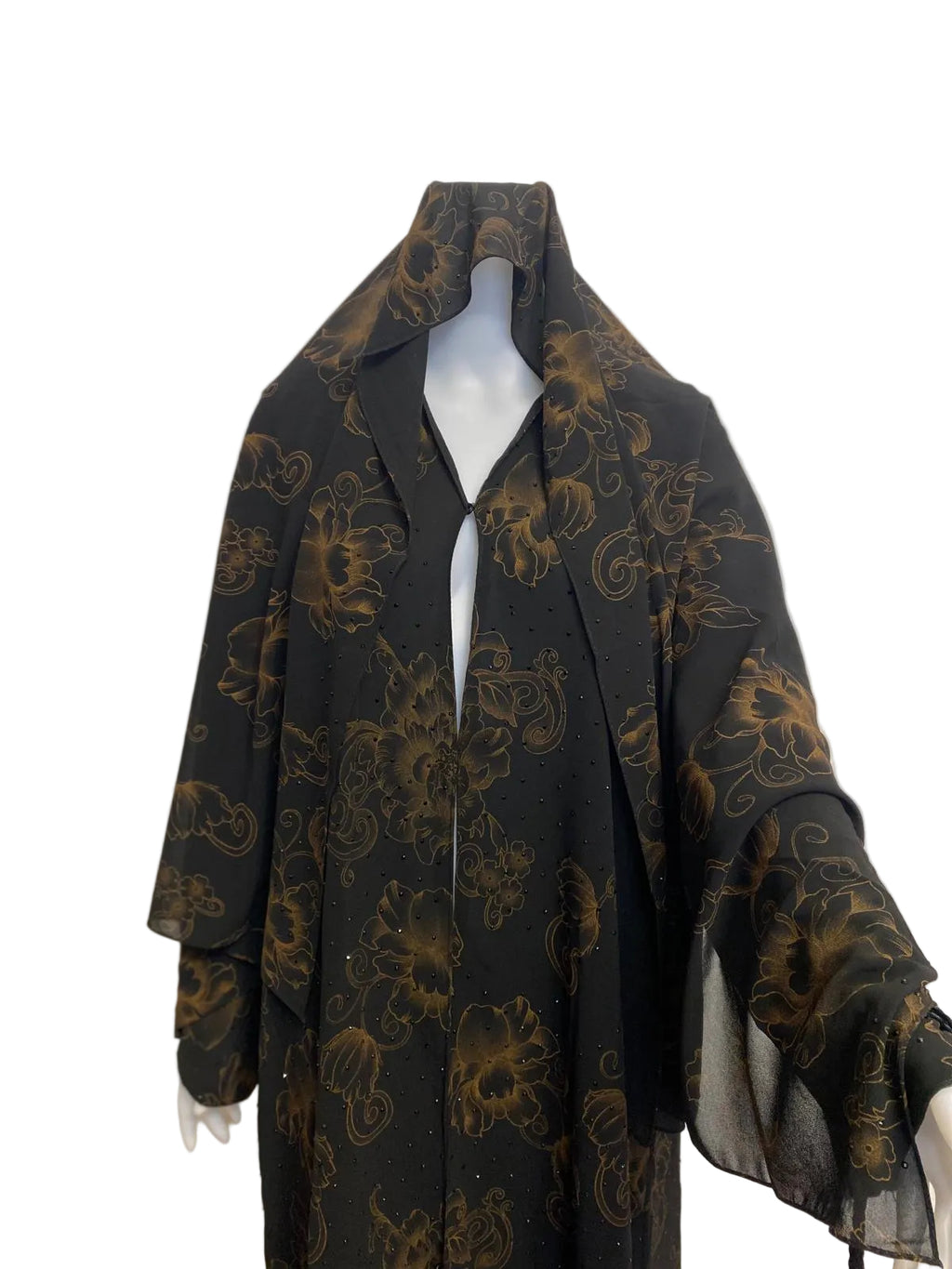 Luxury Printed Modest Abaya Set (2-Piece) with Stone Detailing – Lightweight Chiffon Fabric