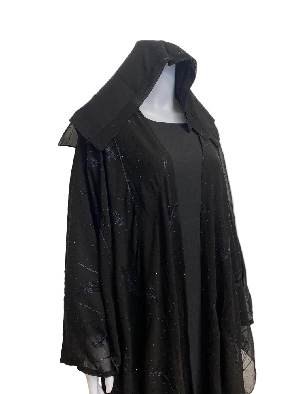Stylish 3-Piece Front & Side Open Abaya Set with Stone Embroidery – Lightweight Chiffon Fabric
