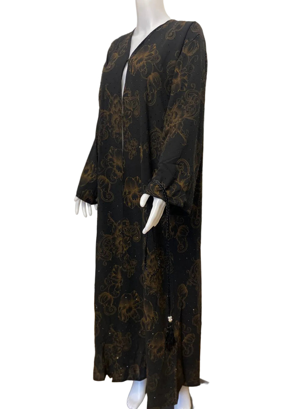 Luxury Printed Modest Abaya Set (2-Piece) with Stone Detailing – Lightweight Chiffon Fabric