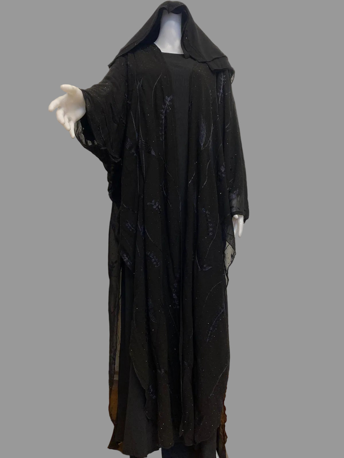 Stylish 3-Piece Front & Side Open Abaya Set with Stone Embroidery – Lightweight Chiffon Fabric