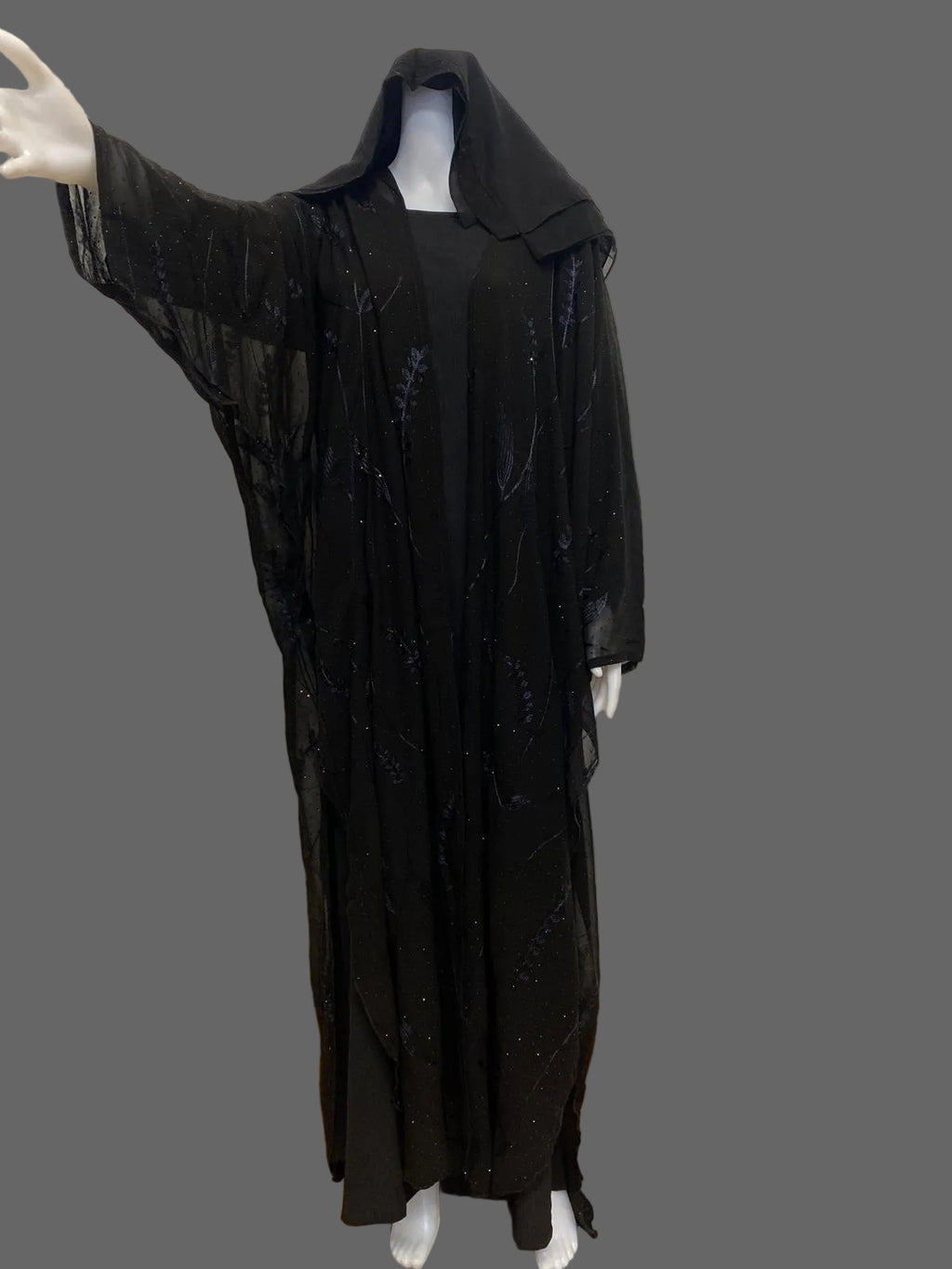 Stylish 3-Piece Front & Side Open Abaya Set with Stone Embroidery – Lightweight Chiffon Fabric
